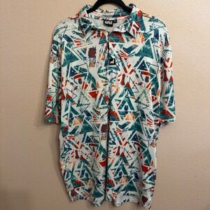 Lofty Llama Mens XL Golf Polo Rocket Space Tropical Print Performance Stretch